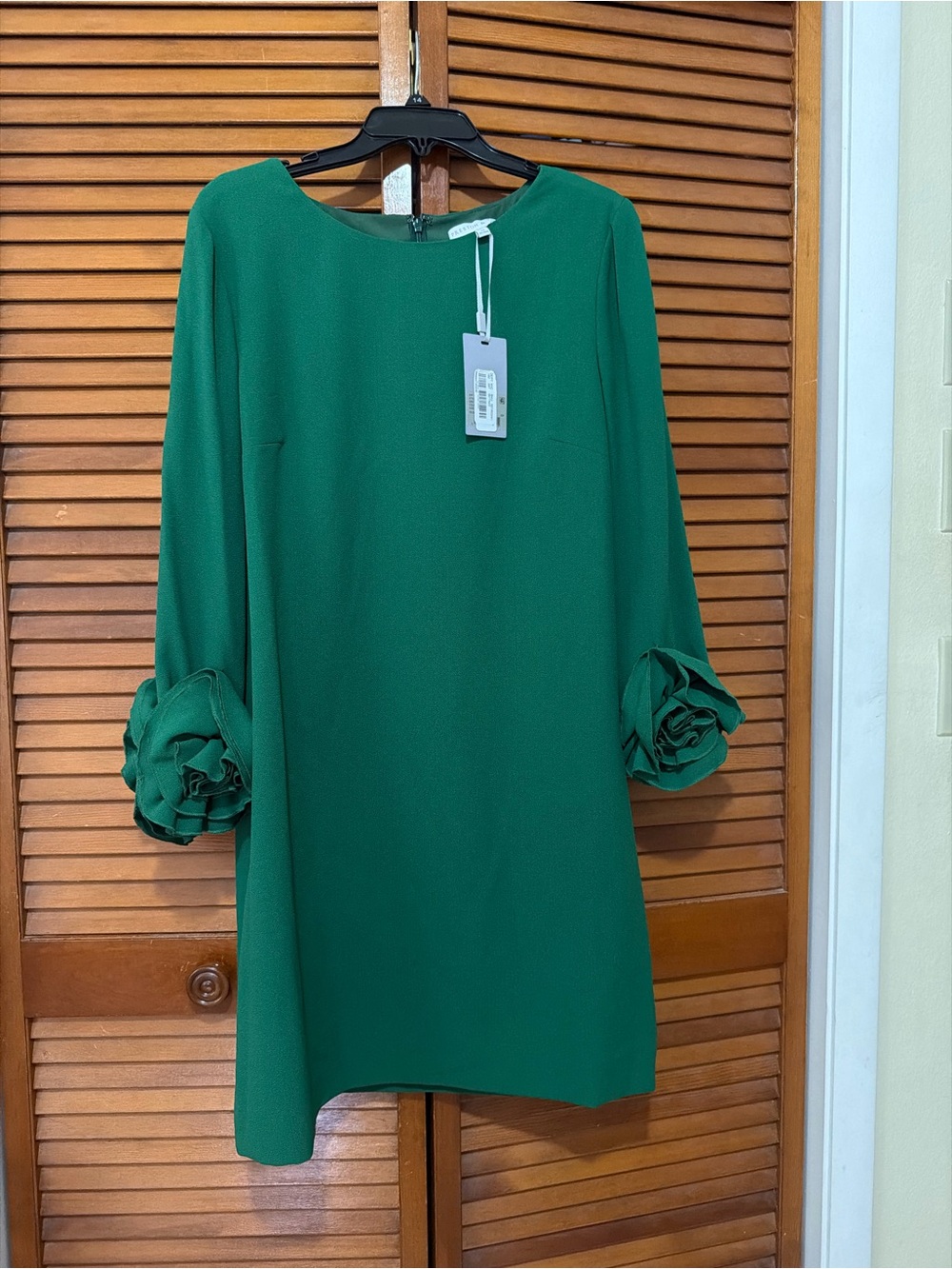 Preston & York NWT Size 14 Evergreen Shift Dress with Rosette Sleeves.